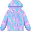OlyPegic Girls Rain Jacket Waterproof Hooded Fleece Lined Li...