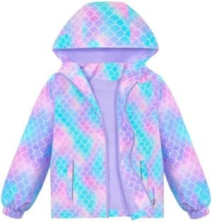 OlyPegic Girls Rain Jacket Waterproof Hooded Fleece Lined Li... OlyPegic Girls Rain Jacket Waterproof Hooded Fleece Lined Li...