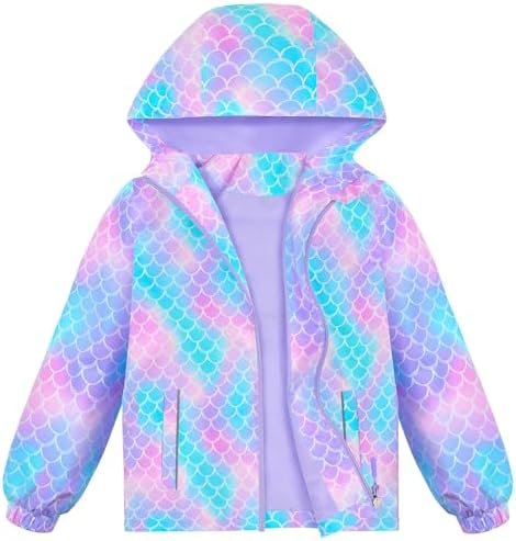 OlyPegic Girls Rain Jacket Waterproof Hooded Fleece Lined Li...