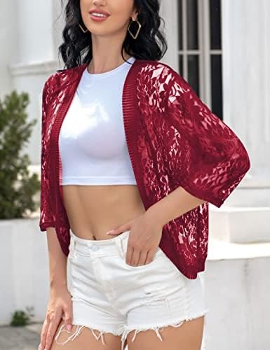 FindThy Women's Floral Lace Shrug Cardigan 3/4 Sleeve Croche...