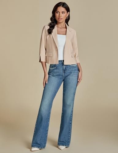 luvamia Linen Blazers for Women Business Casual Cropped 3/4 ...