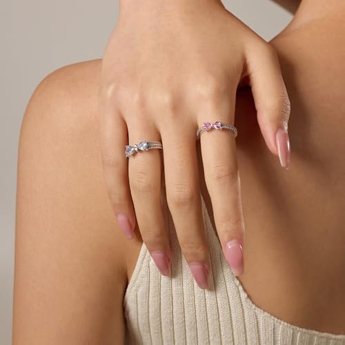 UneDouce Sparkling Bow Rings Set with 14K Gold/Silver Platin...