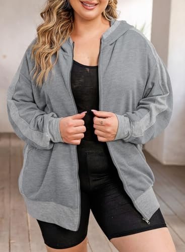 Eytino Womens Plus Size Long Sleeve Zip Up Oversized Casual ...