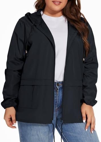 Women Plus Size Raincoat Lightweight Waterproof Windbreaker ...