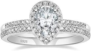 EAMTI 1.5CT 925 Sterling Silver Wedding Band Teardrop Bridal... EAMTI 1.5CT 925 Sterling Silver Wedding Band Teardrop Bridal...