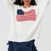 Women's Flag Pattern Long Sleeve Sweater 4th of July Round N...