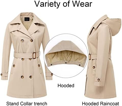 CREATMO US Women's Trench Coat Double-Breasted Classic Lapel...