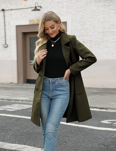 Bankeng Women Winter Wool Blend Camel Mid-Long Coat Notch Do...