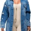 SOMTHRON Women's Distressed Denim Jeans Outfits Coat Spring ...