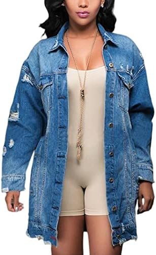 SOMTHRON Women's Distressed Denim Jeans Outfits Coat Spring ...