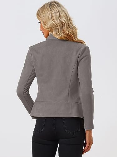 Allegra K Women's Faux Suede Jacket Open Front Lapel Draped ...