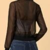 Fisoew Women's Crop Mesh Sheer Bomber Jackets Lightweight Lo...