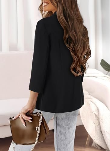 Vrtige Women's Casual Blazer Open Front Lapel Button Long Sl...