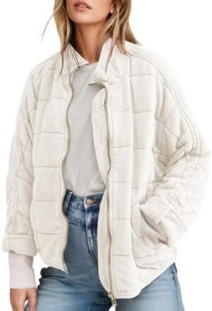 SAUKOLE Womens Winter Dolman Long Sleeve Full-Zip Quilted Ja... SAUKOLE Womens Winter Dolman Long Sleeve Full-Zip Quilted Ja...