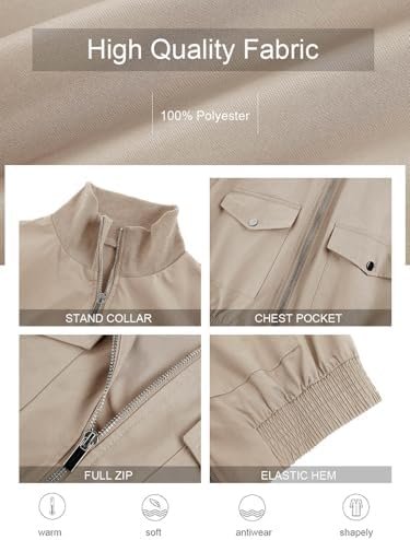 Fisoew Women's Cropped Bomber Jackets Lightweight Zip Up Sta...