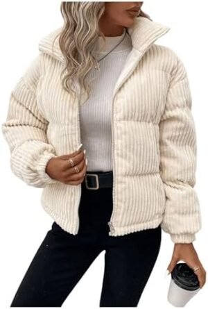 SOLY HUX Women's Zip Up Puffer Jacket Long Sleeve Corduroy SOLY HUX Women's Zip Up Puffer Jacket Long Sleeve Corduroy P...