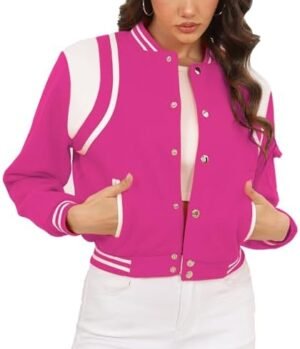 Fooullaide Womens Cropped Varsity Jacket Letterman Bomber Sh... Fooullaide Womens Cropped Varsity Jacket Letterman Bomber Sh...