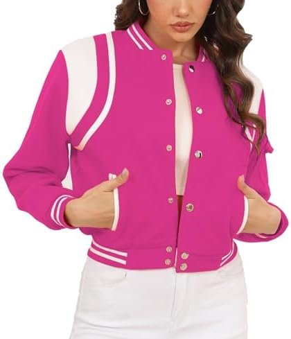 Fooullaide Womens Cropped Varsity Jacket Letterman Bomber Sh...