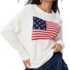 Women's Flag Pattern Long Sleeve Sweater 4th of July Round N...