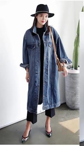 Womens Classic Jean Jacket Plus Size Loose Long Sleeve Butto...