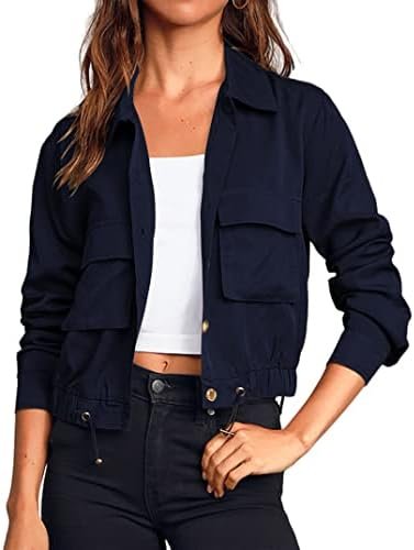 Onedreamer Women's Military Safari Cropped Jackets Button Do...