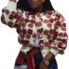 Womens Cropped Floral Print Jacket Warm Fleece Bomber Jacket...