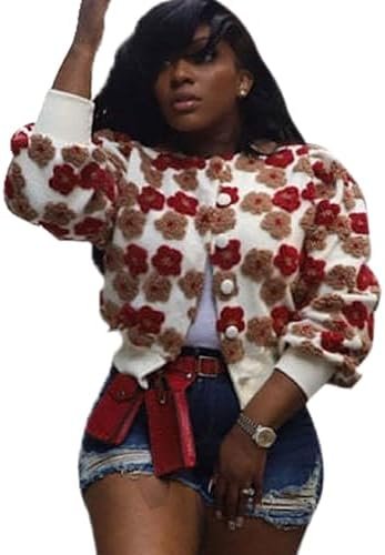 Womens Cropped Floral Print Jacket Warm Fleece Bomber Jacket...