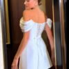 Simple Satin Short Wedding Dresses for Bride Off The Shoulde...