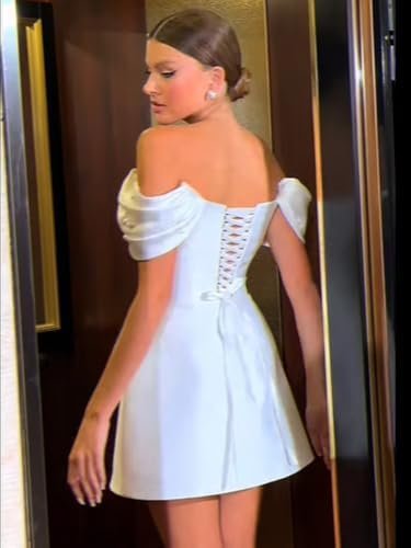 Simple Satin Short Wedding Dresses for Bride Off The Shoulde...