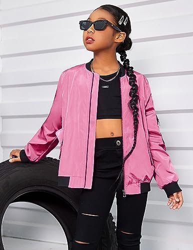Arshiner Girls Bomber Jacket Casual Coat Zip Up Outerwear wi...