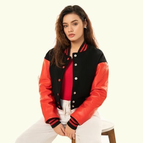 Cropped Jacket Varsity Letterman Crop Jackets for Women Wool...