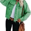 LONGBIDA Women's Jean Jacket Frayed Washed Button Up Cropped...