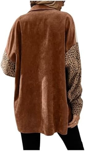 SHENHE Women's Corduroy Leopard Button Down Long Sleeve Shac...