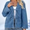 Tankaneo Womens Tie Front Denim Jacket Long Wide Sleeve Loos...