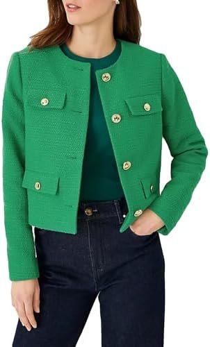 Cropped Tweed Blazer Jackets for Women Elegant Slim Collarle...