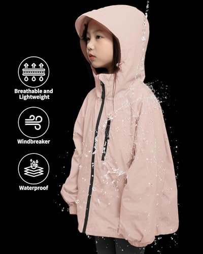 Rolanko Girls Waterproof Hooded Jacket Lightweight Raincoats...