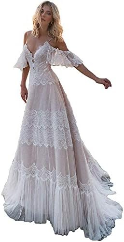 Women's Wedding Dresses Chic Lace Evening Dresses V Neck Ruf... Women's Wedding Dresses Chic Lace Evening Dresses V Neck Ruf...
