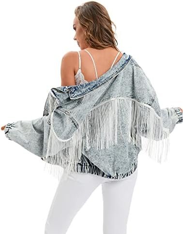 Women's Oversized Vintage Denim Jacket Long Sleeve Boyfriend...