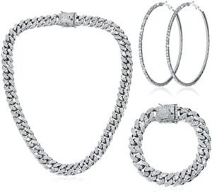 Batiyeer Cuban Link Chain Necklace Bracelet Rhinestone Earri... Batiyeer Cuban Link Chain Necklace Bracelet Rhinestone Earri...