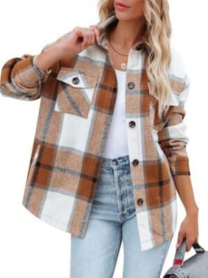 Moss Rose Womens Casual Plaid Shackets Button Down Long Slee... Moss Rose Womens Casual Plaid Shackets Button Down Long Slee...