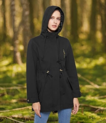 Women's Ligtweight Jackets Anorak Utility Drawstring Waist H...