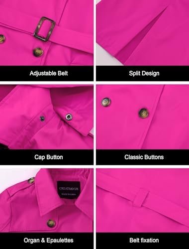 CREATMO US Women's Trench Coat Double-Breasted Classic Lapel...