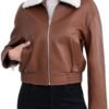 Leather Jacket Women,Cropped Lambskin Bomber Jacket,Removabl...