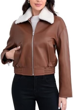 Leather Jacket Women,Cropped Lambskin Bomber Jacket,Removabl... Leather Jacket Women,Cropped Lambskin Bomber Jacket,Removabl...