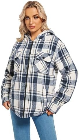 Women's Full Zip Fleece Flannel Jacket Plaid Sherpa Lined Ja...