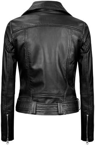 Blingsoul Leather Jacket Women - Real Lambskin Leather Asymm...