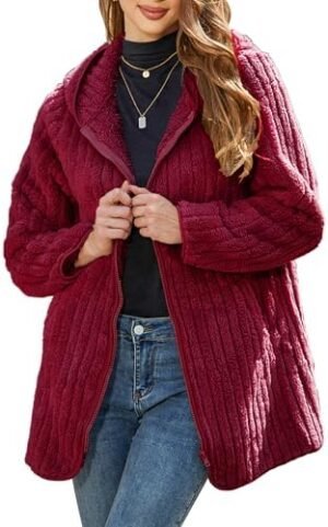 Womens Fleece Jacket Hooded Winter Warm Full Zip Long Sleeve... Womens Fleece Jacket Hooded Winter Warm Full Zip Long Sleeve...