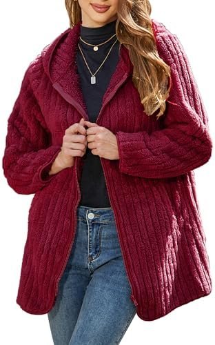Womens Fleece Jacket Hooded Winter Warm Full Zip Long Sleeve...