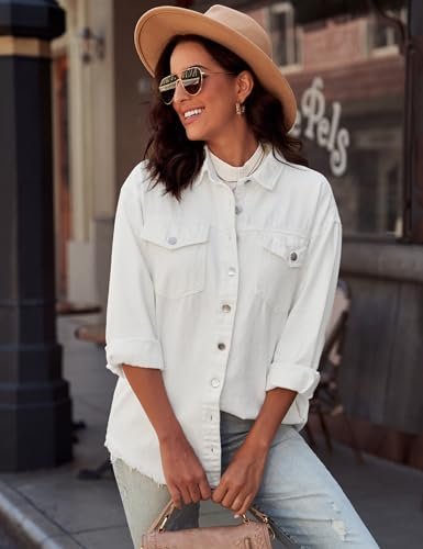 luvamia Denim Jacket for Women Oversized Button Down Casual ...
