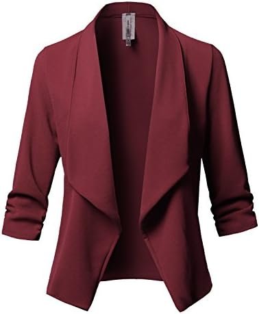 Women's Stretch 3/4 Gathered Sleeve Open Blazer Jacket